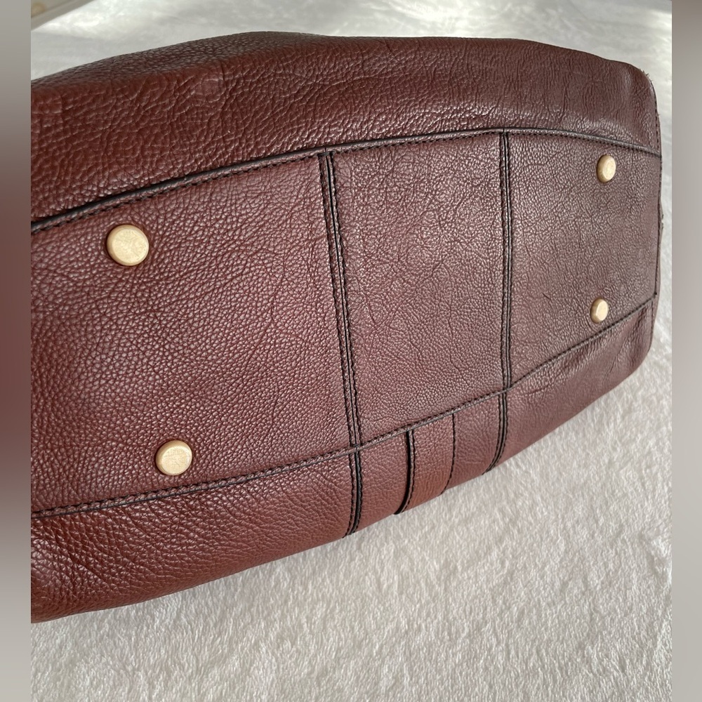 Cole Haan Handbag Purse Satchel Pebbled Brown Leather Equestrian Brass Accent - Picture 11 of 17